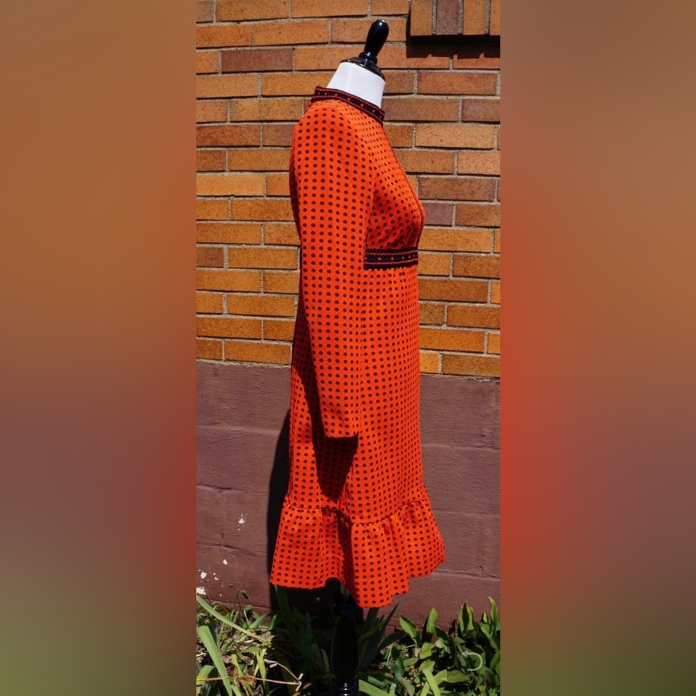 Fabulous Vintage Fall Dress. Thanksgiving! Lightweight Size Small Orange Black - Picture 5 of 6